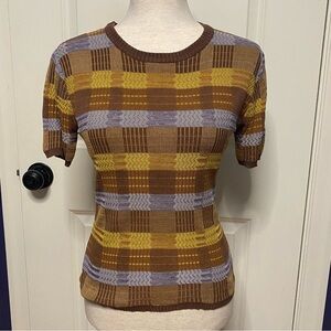 Banana Republic silk top, orange and brown with stripes, size small